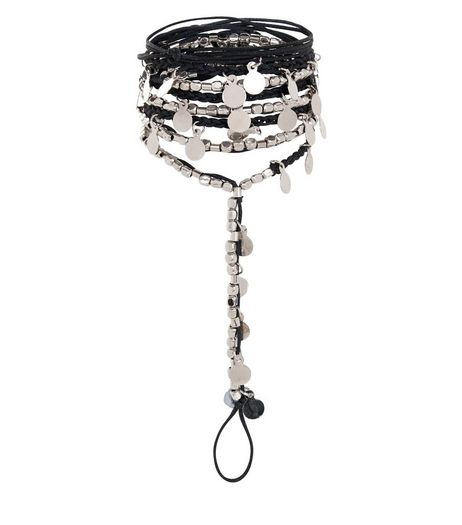 Black Disc And Bead Foot Chain | New Look