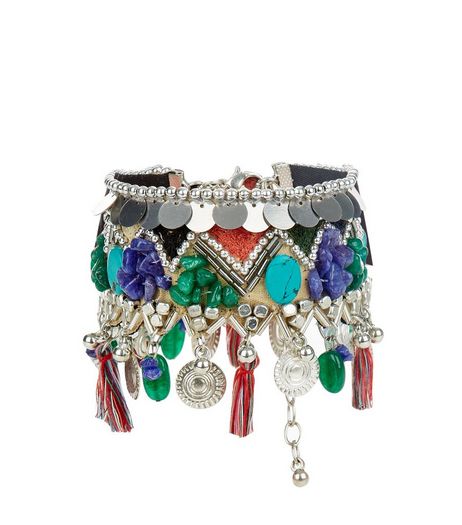 Silver Tassel Charm and Stone Drop Anklet | New Look