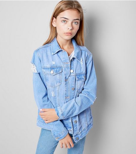 Teens Blue Ripped Denim Jacket | New Look