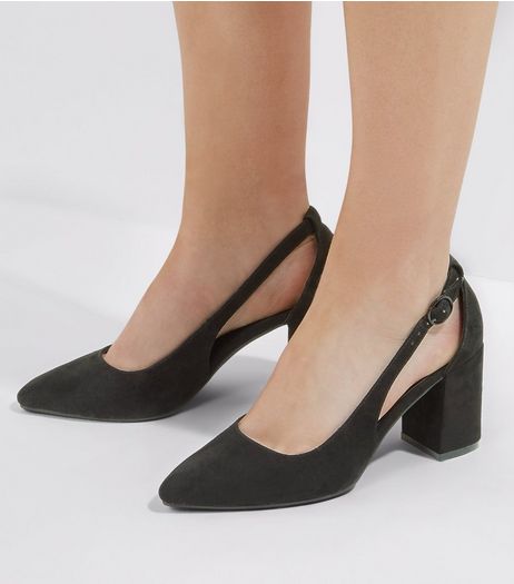 Wide Fit Black Suedette Pointed Cut Out Heels | New Look