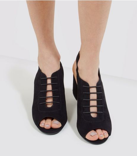 Black Comfort Suedette Lace Up Front Heels | New Look