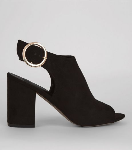 Black Suedette Buckle Strap Sling Back Heels | New Look
