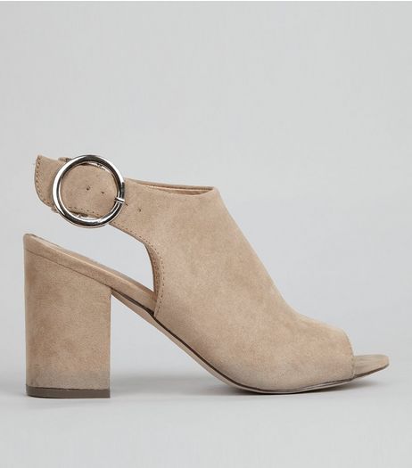 Mink Suedette Buckle Strap Sling Back Heels | New Look