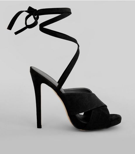 Black Suedette Tie Up Heeled Sandals | New Look
