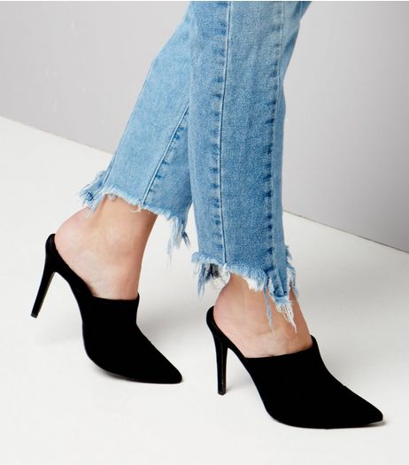 Black Suedette Pointed Heeled Mules | New Look