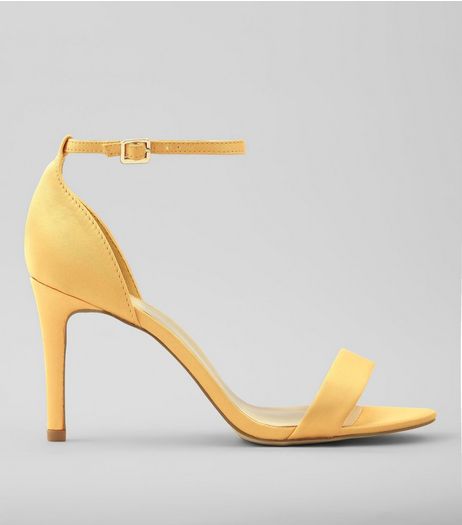 Wide Fit Yellow Satin Ankle Strap Heels | New Look