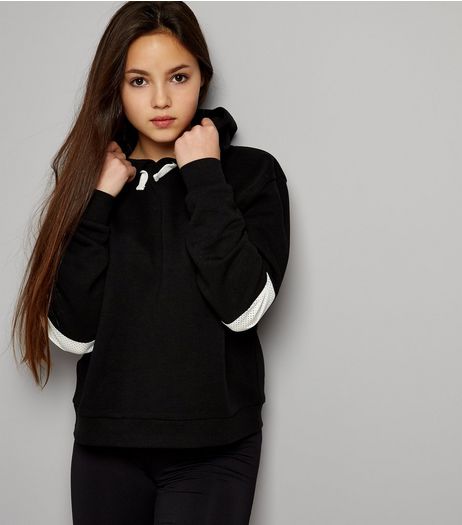 Teens Black Mesh Panel Sleeve Hoodie | New Look
