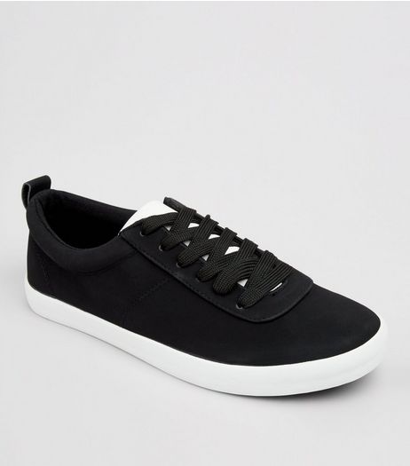 Black Contrast Trim Lace Up Trainers | New Look