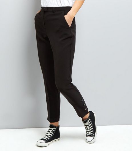 Black Popper Hem Trousers | New Look