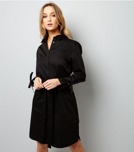 Black Tie Sleeve Shirt Dress | New Look