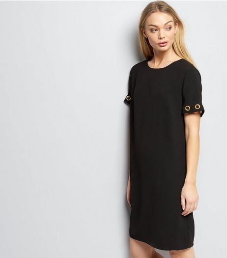 Black Eyelet Trim Short Sleeve Shift Dress | New Look