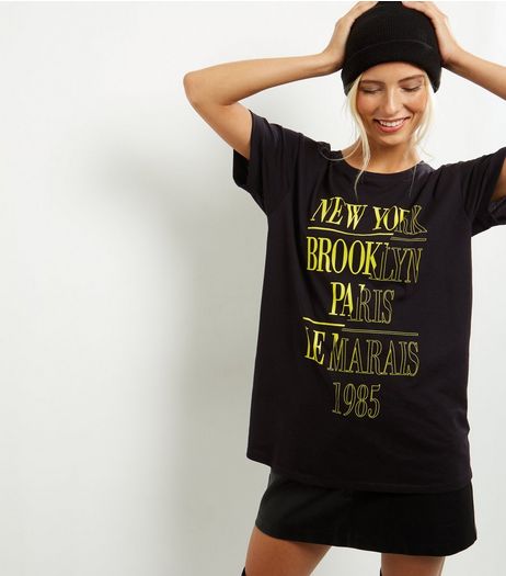 Black Short Sleeve City Print Boyfriend T-Shirt | New Look