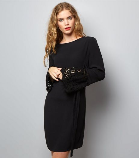 Black Crochet Bell Sleeve Tunic Dress | New Look