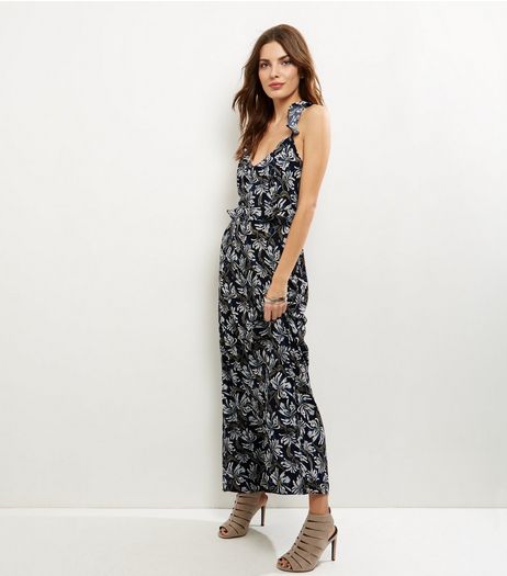 Blue Vanilla Blue Leaf Print Strap Back Maxi Dress | New Look
