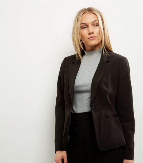 Petite Black Button Front Suit Jacket | New Look