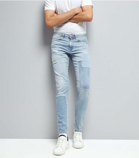 Pale Blue Light Wash Patch Skinny Jeans | New Look