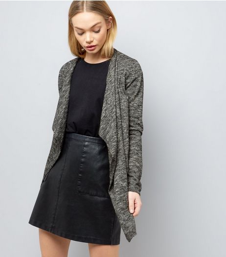 Black Fine Knit Waterfall Cardigan | New Look