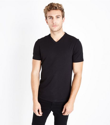 Black V Neck Stretch T-Shirt | New Look
