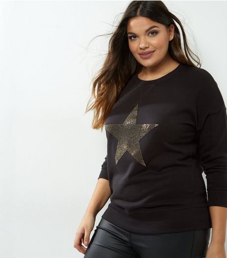 Curves Black Beaded Star Sweater | New Look