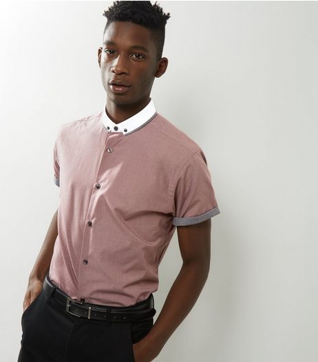 Light Brown Cross Dye Contrast Collar Short Sleeve Shirt | New Look