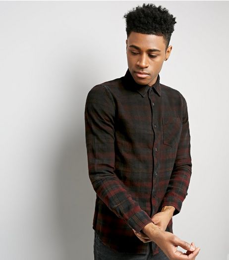 Burgundy Ombre Check Long Sleeve Shirt | New Look