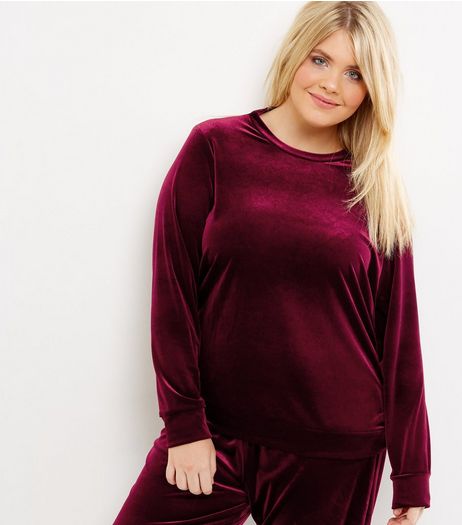 Curves Burgundy Velvet Lounge Top | New Look