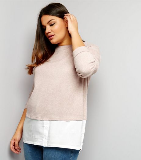 Curves 2 In 1 Brushed Jumper And Chiffon Top | New Look