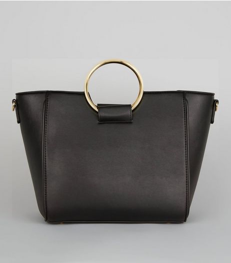 Black Drawstring Ring Handle Tote Bag | New Look