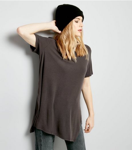 Dark Grey Split Side Longline Top | New Look
