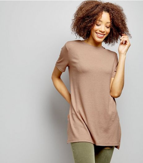 Light Brown Longline Split Side Ribbed Tunic | New Look