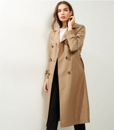 Camel Double Breasted Tie Waist Trench Coat | New Look