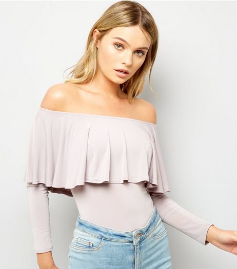 Mink Frill Trim Bardot Neck Bodysuit | New Look