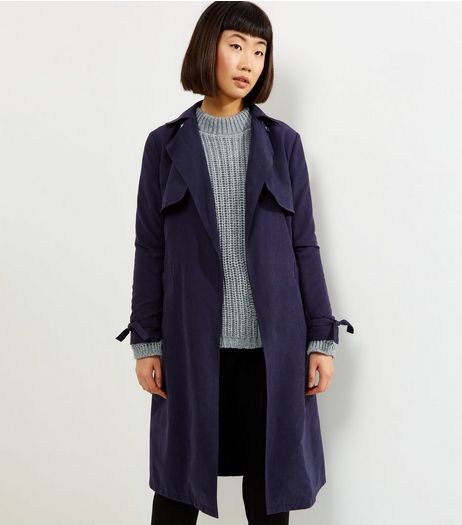 Navy Button Neck Trench Coat | New Look