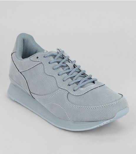 Pale Blue Snakeskin Texture Trainers | New Look