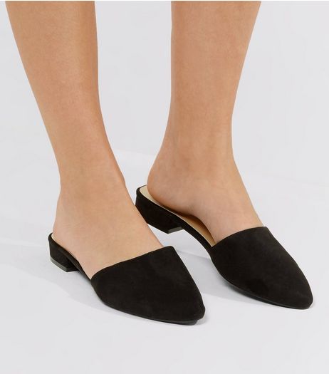 Wide Fit Black Suedette Pointed Mules | New Look