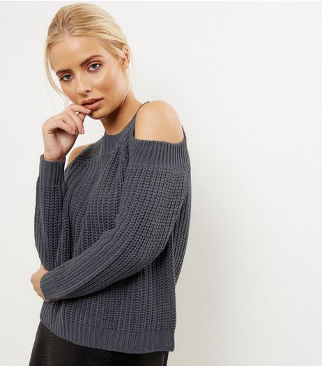 Noisy May Navy Cold Shoulder Knitted Top | New Look