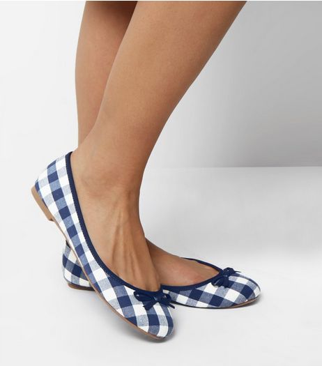 Wide Fit Navy Gingham Ballet Pumps | New Look