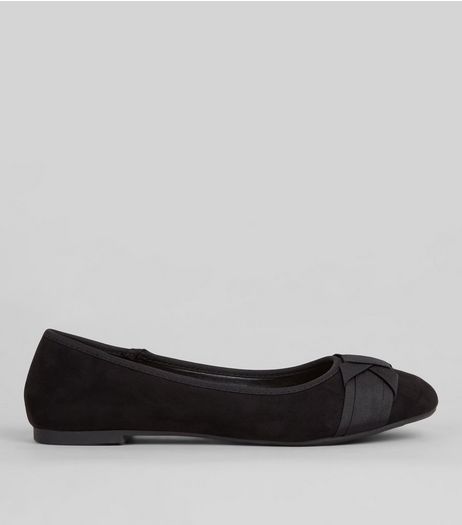 Teens Black Suedette Bow Front School Pumps | New Look