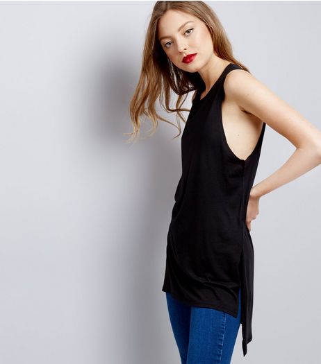 Black Split Side Longline Tank Top | New Look