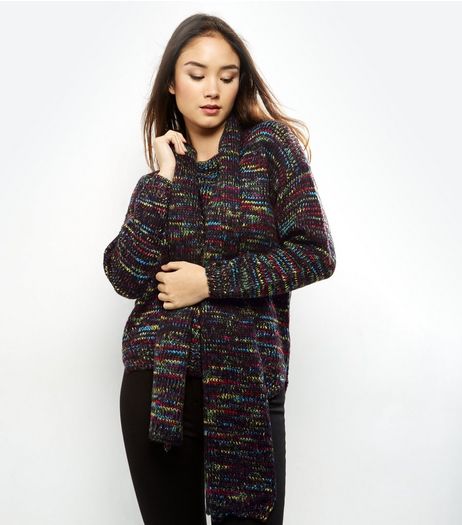 Apricot Black Contrast Knit Tie Neck Jumper | New Look