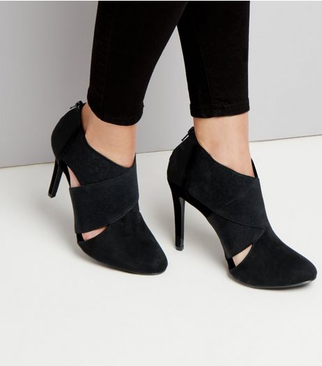 Black Elasticated Cross Strap Heels | New Look