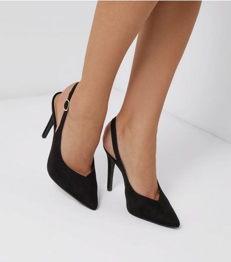 Black Suedette Pointed Slingback Heels | New Look