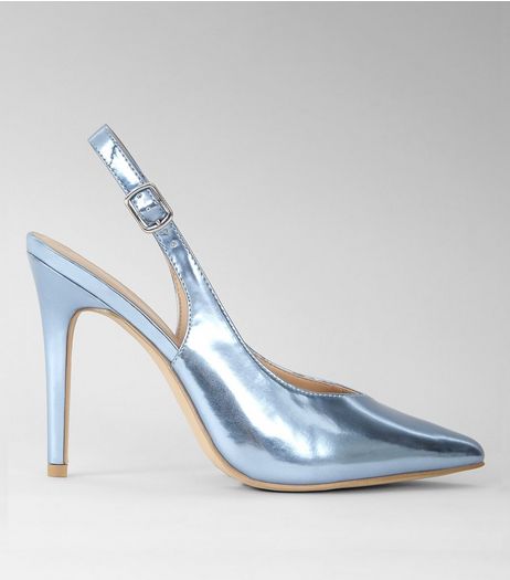 Blue Metallic Pointed Sling Back Heels | New Look