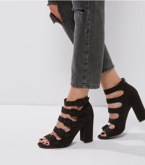 Black Multi Strap Heeled Sandals | New Look