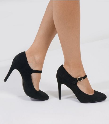 Black Comfort Suedette Strap Front Court Shoes | New Look
