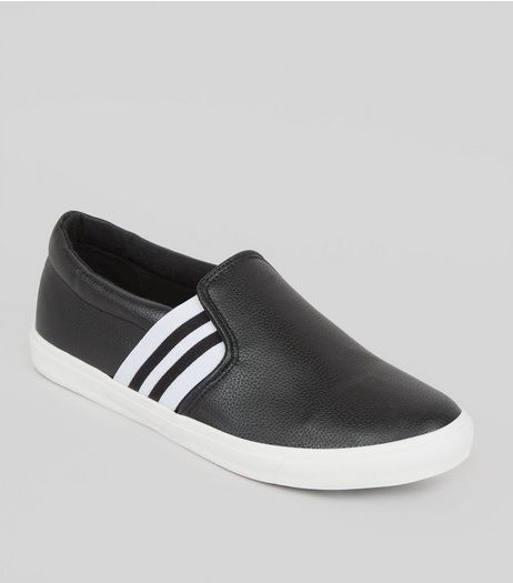 Wide Fit Black Contrast Strap Slip On Shoes | New Look