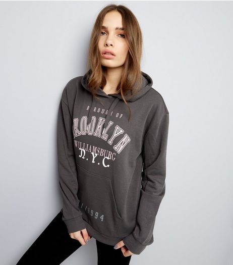 Dark Grey Brooklyn Print Hoodie | New Look