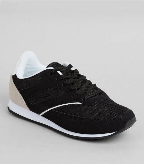 Teens Black Suedette And Mesh Trainers | New Look
