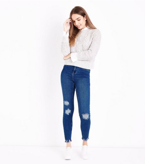 Blue Ripped Skinny Hallie Jeans | New Look