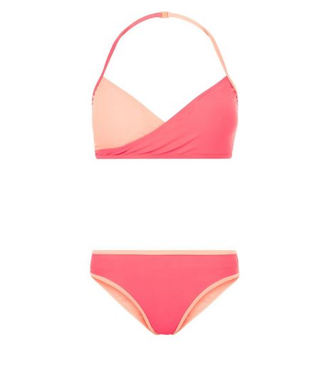 Teens Pink Colour Block Wrap Top Bikini | New Look